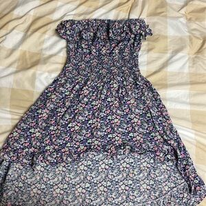 Floral Strapless Ruffle High Low Summer Dress